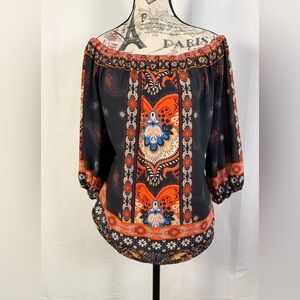 Jealous Tomato Off-Shoulder Paisley Print Boho Chic Elegant Top Size L